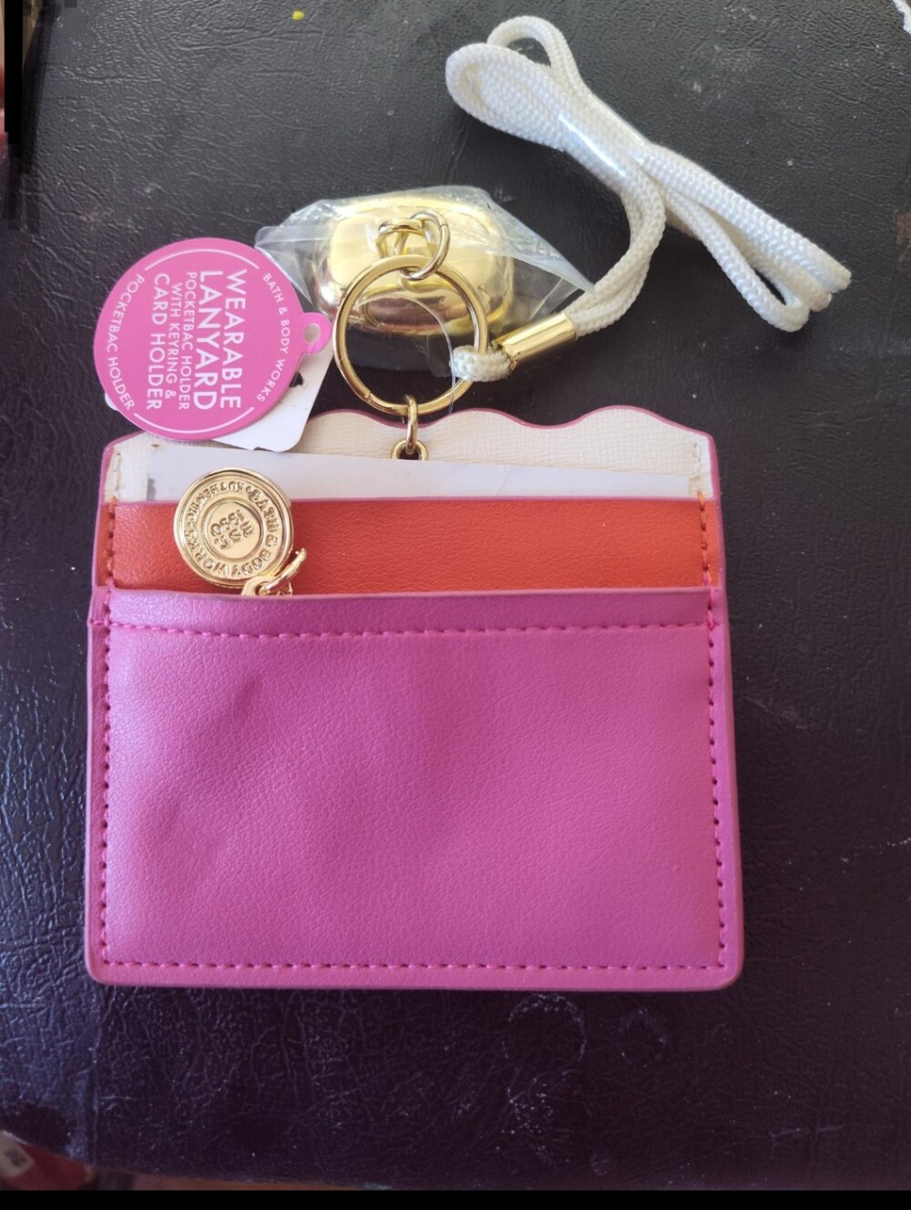 Bath & BodyWorks Lanyard Card Slots Pink/ Rose Holder Charm 4 X 4 Neck Cord New